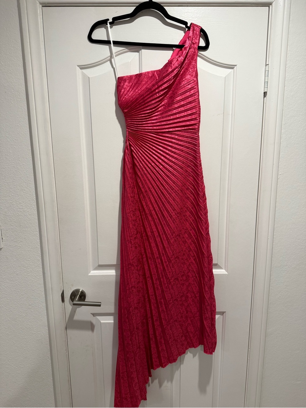 Minuet Hot Pink One Shoulder Pleated Maxi Dress Size S